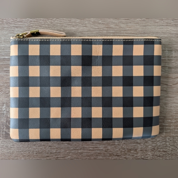 Madewell Gingham Edition True Black Multi The Leather Storage Pouch Clutch NA112 - Picture 1 of 6
